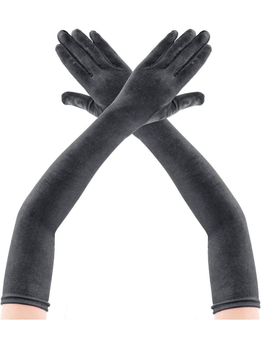 Women's Silver Long Velvet Elbow Length 1920s Flapper Full-finger Opera Gloves